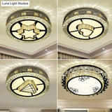 Modern Round Stainless Steel Flush Mount Led Ceiling Light With Clear Crystal