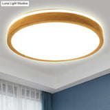 Modern Round Wooden 1-Light Led Flush Mount Ceiling Fixture With Frosted Diffuser - 3 Sizes