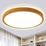 Modern Round Wooden 1-Light Led Flush Mount Ceiling Fixture With Frosted Diffuser - 3 Sizes