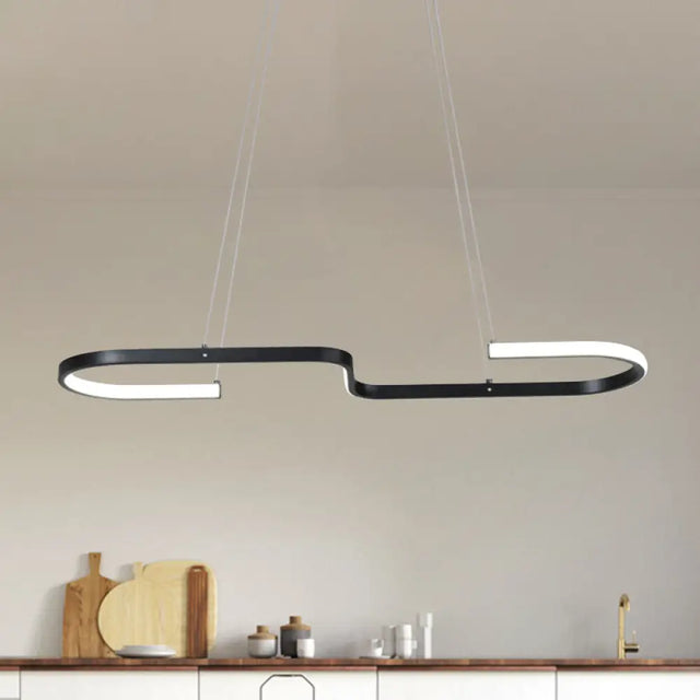 Modern S-Like Chandelier Lamp: Metallic Dining Room Pendant Light In Black/Gold Warm/White Led