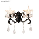 Modern Scalloped Crystal Wall Lamp With Curved Arm In Black