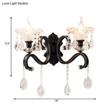 Modern Scalloped Crystal Wall Lamp With Curved Arm In Black