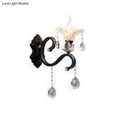 Modern Scalloped Crystal Wall Lamp With Curved Arm In Black