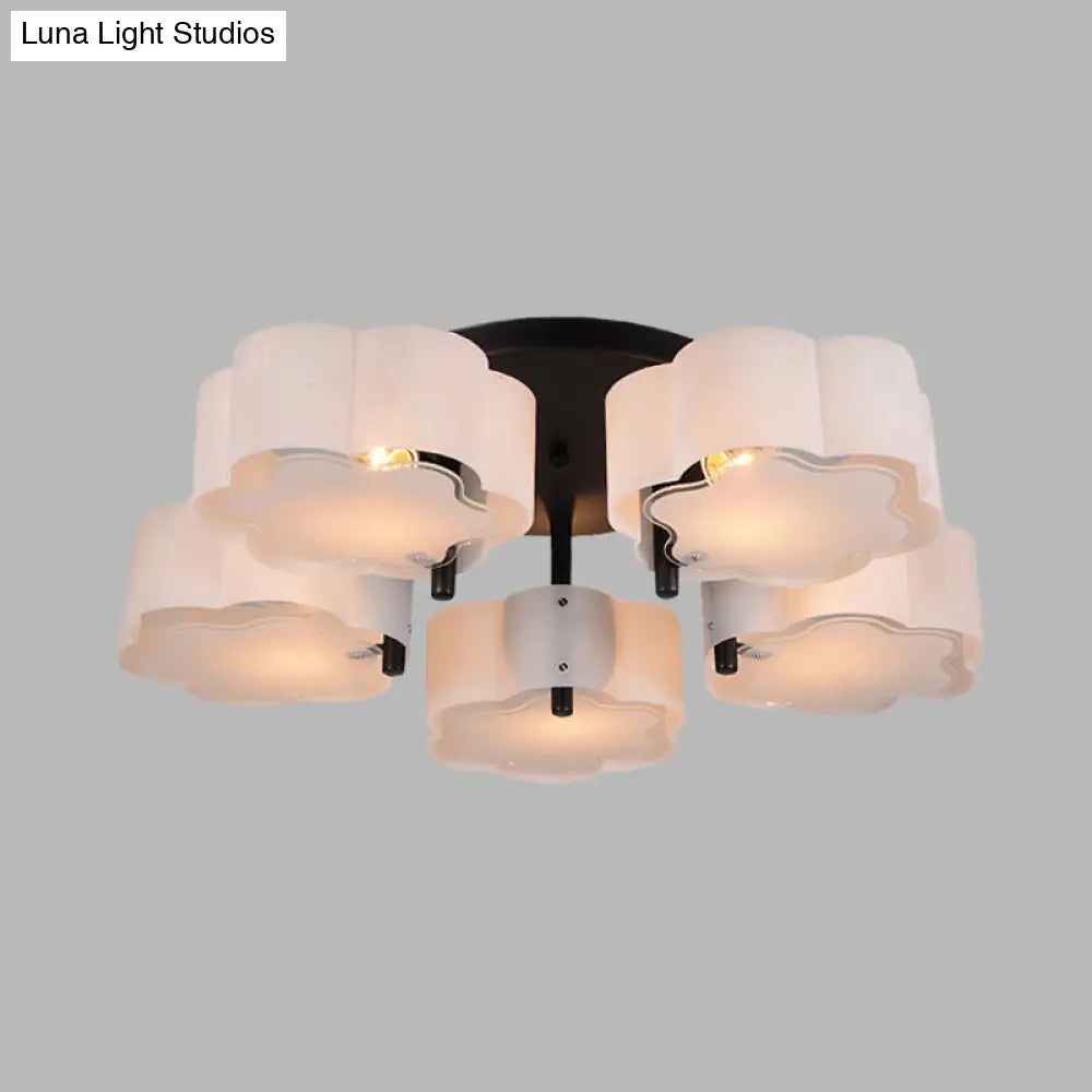 Modern Scalloped Drum Acrylic Flushmount - White (5 Heads)