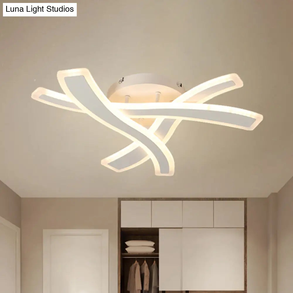 Modern Semi - Flush Acrylic Led Ceiling Light For Bedroom - Crossed Line Design Warm/White