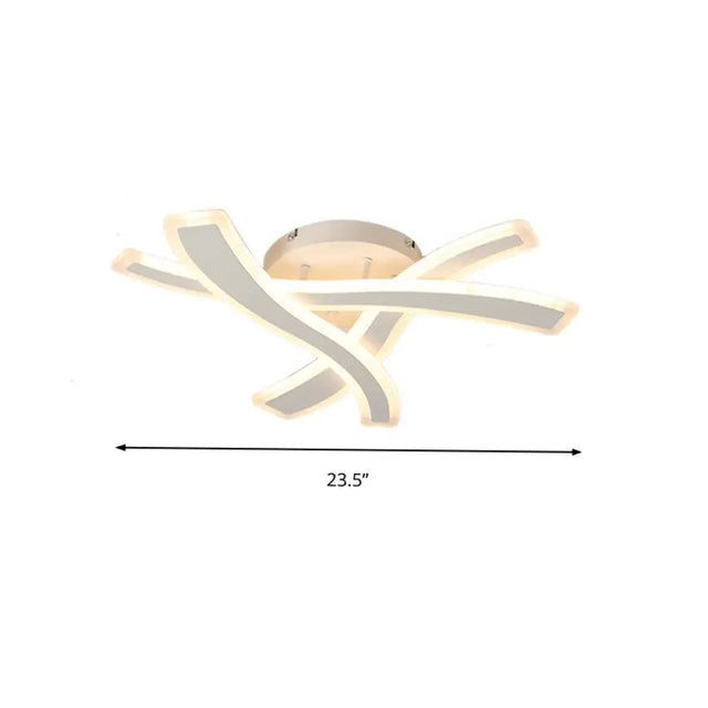Modern Semi-Flush Acrylic Led Ceiling Light For Bedroom - Crossed Line Design Warm/White