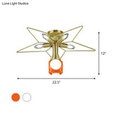 Modern Semi - Flush Mount Ceiling Lamp - 6 Bulbs Metal Shade White/Red Star Design Bedroom Lighting