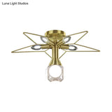 Modern Semi - Flush Mount Ceiling Lamp - 6 Bulbs Metal Shade White/Red Star Design Bedroom Lighting