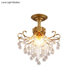 Modern Semi-Flush Mount Ceiling Light With Curve Arm And Faceted Crystal Balls In Gold/Black