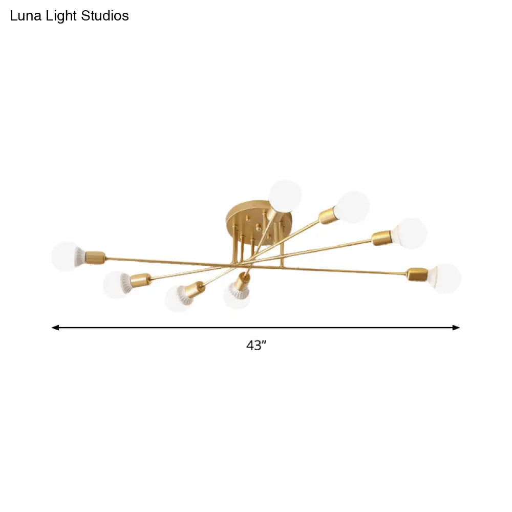 Modern Semi Flush Mount Gold/Black Ceiling Light Fixture - 6/8/10 Lights Exposed Bulb Design For
