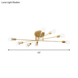 Modern Semi Flush Mount Gold/Black Ceiling Light Fixture - 6/8/10 Lights Exposed Bulb Design For