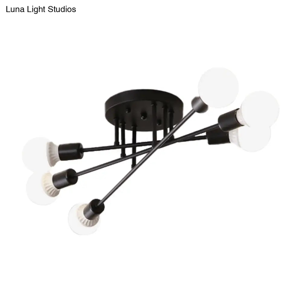 Modern Semi Flush Mount Gold/Black Ceiling Light Fixture - 6/8/10 Lights Exposed Bulb Design For