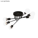 Modern Semi Flush Mount Gold/Black Ceiling Light Fixture - 6/8/10 Lights Exposed Bulb Design For