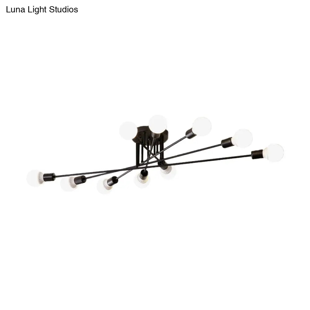 Modern Semi Flush Mount Gold/Black Ceiling Light Fixture - 6/8/10 Lights Exposed Bulb Design For
