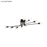 Modern Semi Flush Mount Gold/Black Ceiling Light Fixture - 6/8/10 Lights Exposed Bulb Design For