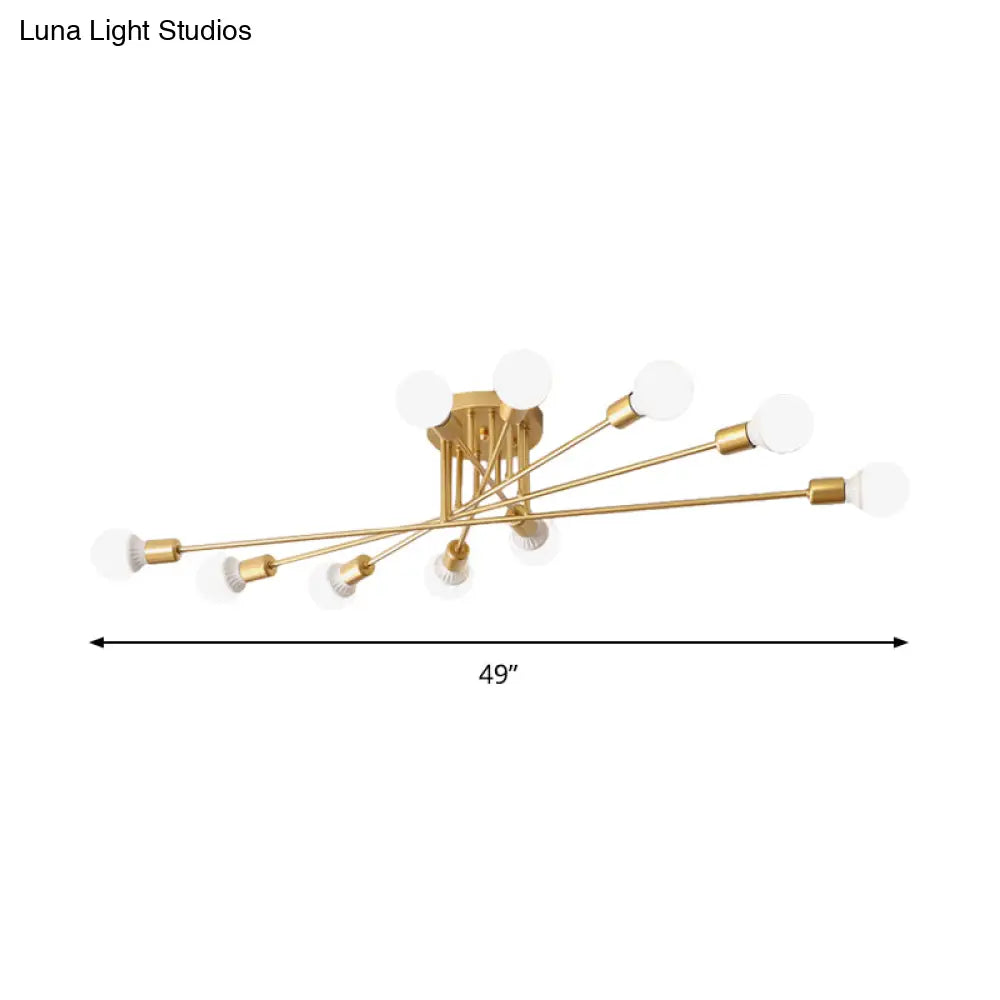 Modern Semi Flush Mount Gold/Black Ceiling Light Fixture - 6/8/10 Lights Exposed Bulb Design For