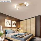 Modern Semi Flush Mount Gold/Black Ceiling Light Fixture - 6/8/10 Lights Exposed Bulb Design For