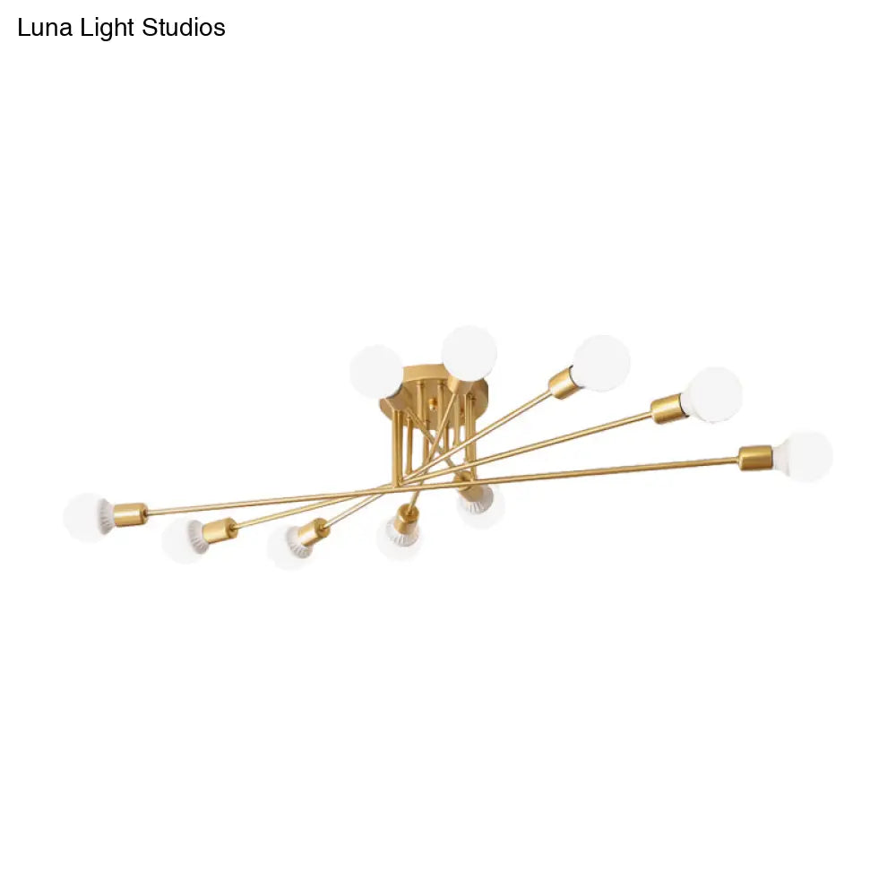 Modern Semi Flush Mount Gold/Black Ceiling Light Fixture - 6/8/10 Lights Exposed Bulb Design For