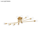 Modern Semi Flush Mount Gold/Black Ceiling Light Fixture - 6/8/10 Lights Exposed Bulb Design For