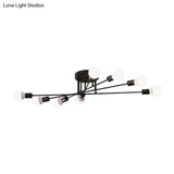 Modern Semi Flush Mount Gold/Black Ceiling Light Fixture - 6/8/10 Lights Exposed Bulb Design For