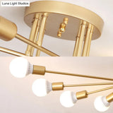 Modern Semi Flush Mount Gold/Black Ceiling Light Fixture - 6/8/10 Lights Exposed Bulb Design For