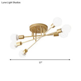 Modern Semi Flush Mount Gold/Black Ceiling Light Fixture - 6/8/10 Lights Exposed Bulb Design For