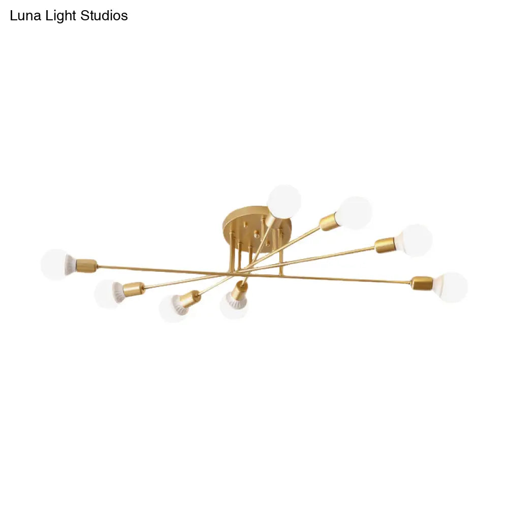 Modern Semi Flush Mount Gold/Black Ceiling Light Fixture - 6/8/10 Lights Exposed Bulb Design For