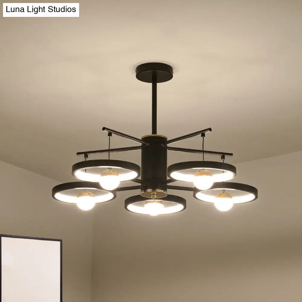 Modern Semi Mount Black Finish Led Ceiling Lamp 5/6 Heads With Acrylic Shade 25.5’/29.5’ Wide