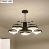 Modern Semi Mount Black Finish Led Ceiling Lamp 5/6 Heads With Acrylic Shade 25.5’/29.5’ Wide