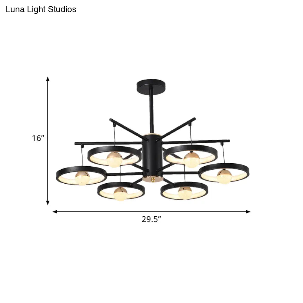 Modern Semi Mount Black Finish Led Ceiling Lamp 5/6 Heads With Acrylic Shade 25.5’/29.5’ Wide