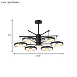 Modern Semi Mount Black Finish Led Ceiling Lamp 5/6 Heads With Acrylic Shade 25.5’/29.5’ Wide