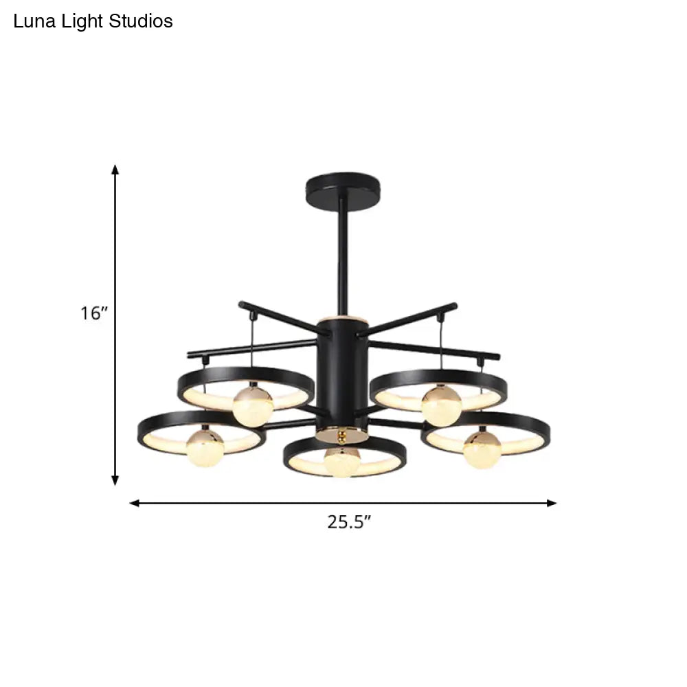 Modern Semi Mount Black Finish Led Ceiling Lamp 5/6 Heads With Acrylic Shade 25.5’/29.5’ Wide