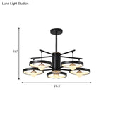 Modern Semi Mount Black Finish Led Ceiling Lamp 5/6 Heads With Acrylic Shade 25.5’/29.5’ Wide