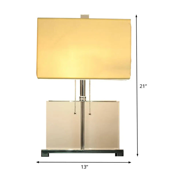 Modern Shaded Desk Light: White Table Lamp With Pull Chain - 10.5/13 Wide Fabric Shade Dual Bulb