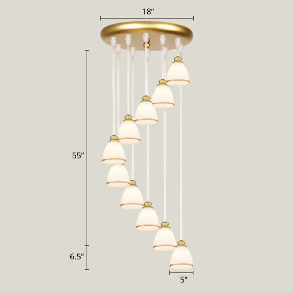 Modern Shaded Glass Multi-Light Pendant For Living Room Ceiling 10 / White-Gold