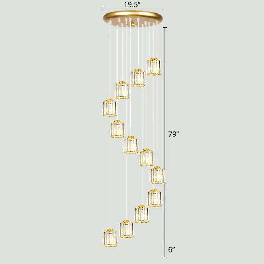 Modern Shaded Glass Multi-Light Pendant For Living Room Ceiling 12 / Gold