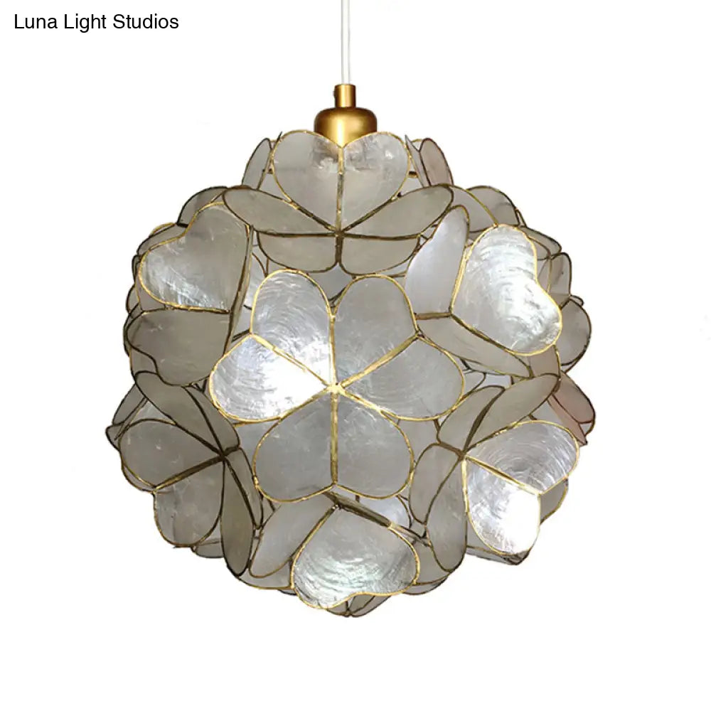 Modern Shell Globe Pendant: Elegant 1-Light Hanging Ceiling Fixture In White/Beige