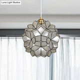 Modern Shell Globe Pendant: Elegant 1-Light Hanging Ceiling Fixture In White/Beige