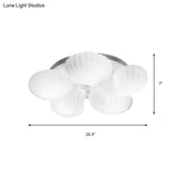 Modern Shell Shape Bedroom Flush Mount Ceiling Light In White Glass Available 3/5/7 Lights