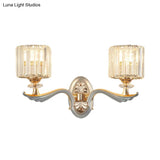 Modern Silver Cylinder Sconce With Clear Crystal Shade - Flush Mount Wall Light