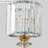 Modern Silver Cylinder Sconce With Clear Crystal Shade - Flush Mount Wall Light