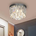 Modern Silver Drum Flush Mount Crystal Prism Corridor Lighting Fixture 10’/14’ Wide / 10’