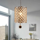 Modern Silver Faceted Crystal Pendant Ceiling Lamp - 1 Head Cylindrical Design