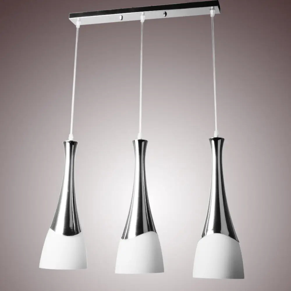 Modern Silver Funnel Shaped Hanging Light Fixture With White Glass Multi Pendant For Diner 3 /