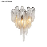 Modern Silver Metal Chain Draped Flush Mount Ceiling Light Fixture For Living Room With 6 Lights
