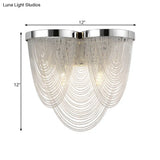 Modern Silver Tassel Wall Light With Rippling Chain Design - 2-Bulb Aluminum Sconce For Sitting Room