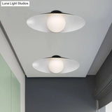 Modern Simple Orb Flush Mount Ceiling Light With Frosted Glass - 1 Black/White Oval Metal Shade