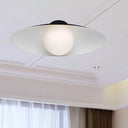Modern Simple Orb Flush Mount Ceiling Light With Frosted Glass - 1 Black/White Oval Metal Shade