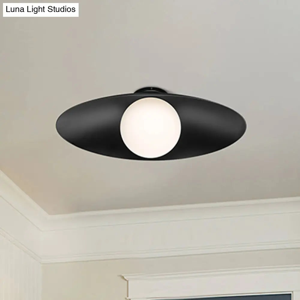 Modern Simple Orb Flush Mount Ceiling Light With Frosted Glass - 1 Black/White Oval Metal Shade