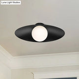 Modern Simple Orb Flush Mount Ceiling Light With Frosted Glass - 1 Black/White Oval Metal Shade